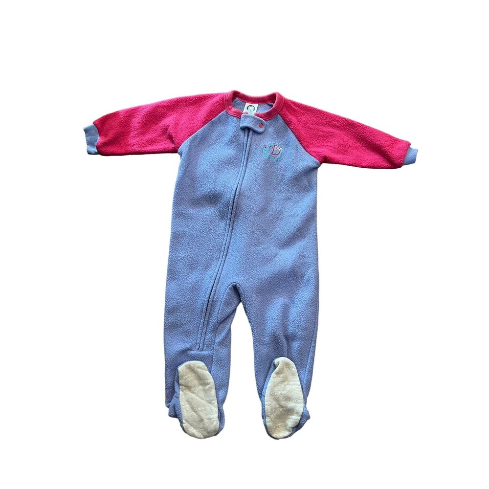 VINTAGE Gerber Fleece 18 Month Footed Pajamas Pink Blue Elephant Color Block